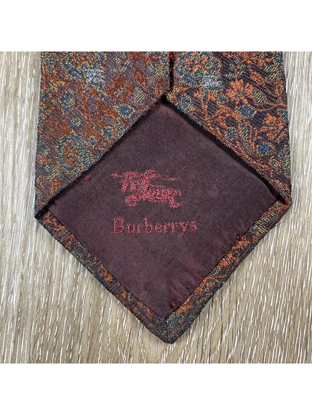 Vintage Burberrys Silk Tie Floral Iridescent Multicolor USA Designer 90s